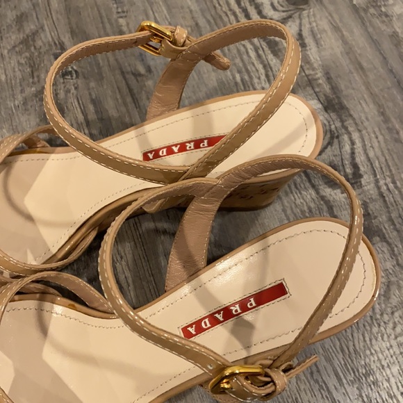 Prada Patent Leather Nude Sandals Wedges Shoes - Picture 14 of 15